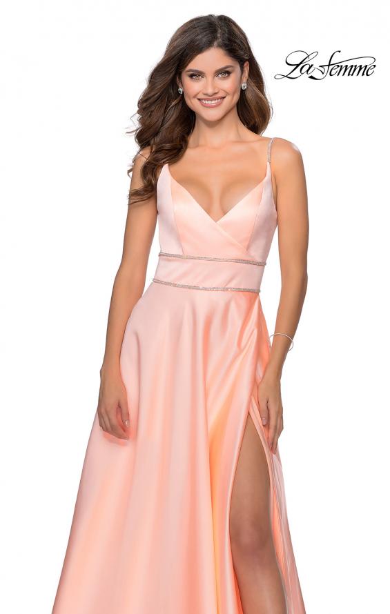 Picture of: A-line Gown with Double Rhinestone Belt Detail in Peach, Style: 28385, Detail Picture 4