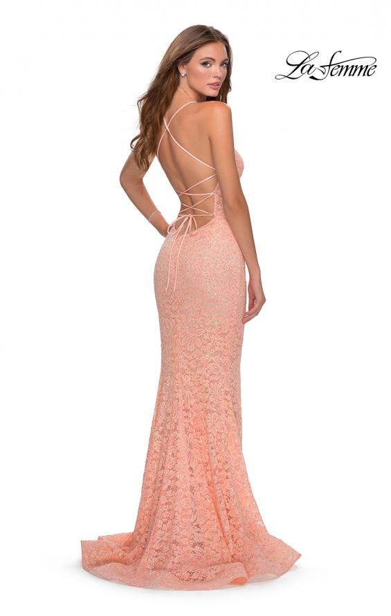 Picture of: Sequin Lace Mermaid Prom Dress with Sheer Bodice in Peach, Style: 28647, Detail Picture 4