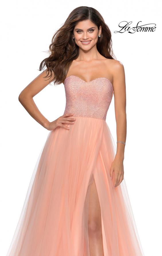Picture of: Tulle A-line Ball Gown with Net Beaded Bodice in Peach, Style: 28559, Detail Picture 6