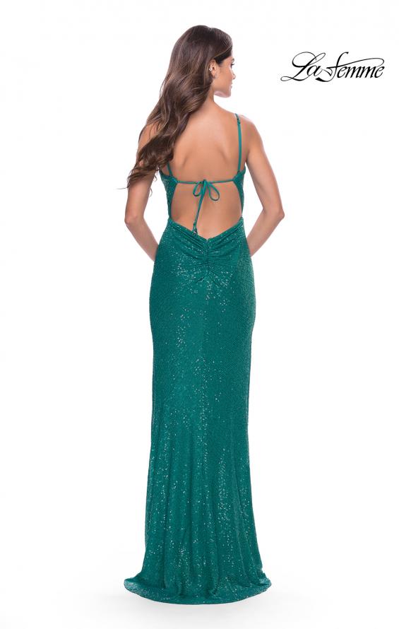Picture of: Ruched Sequin Dress with Open Tie Back in Peacock, Style: 31583, Back Picture