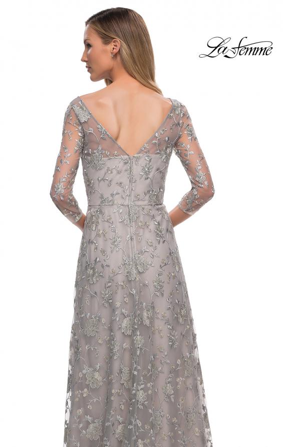 Picture of: Lace Dress with Three-Quarter Sleeves and Illusion Neckline in Pearl Silver, Detail Picture 2