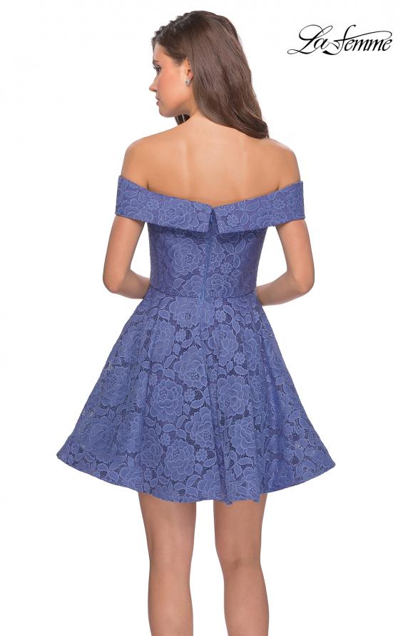 Picture of: Off the Shoulder Lace Fit and Flare Homecoming Dress in Periwinkle, Style: 28122, Back Picture