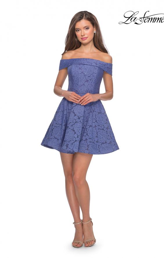 Picture of: Off the Shoulder Lace Fit and Flare Homecoming Dress in Periwinkle, Style: 28122, Detail Picture 3