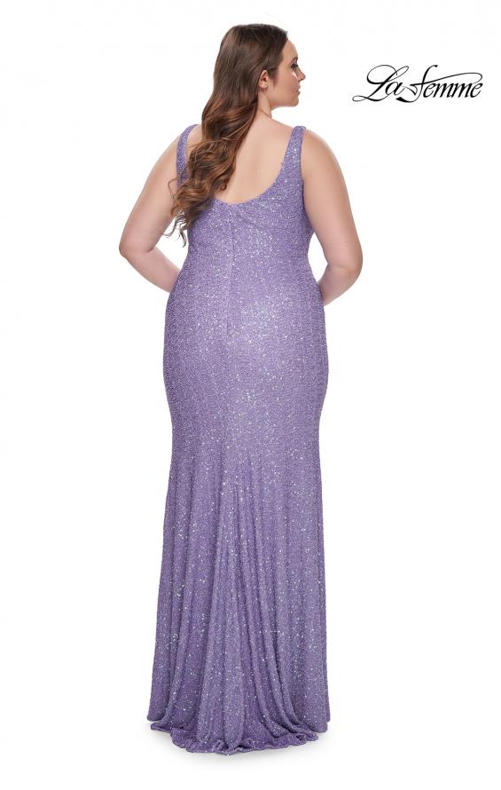 Picture of: Fitted Stretch Sequin Plus Size Dress with V Neck in Periwinkle, Style: 31163, Detail Picture 16