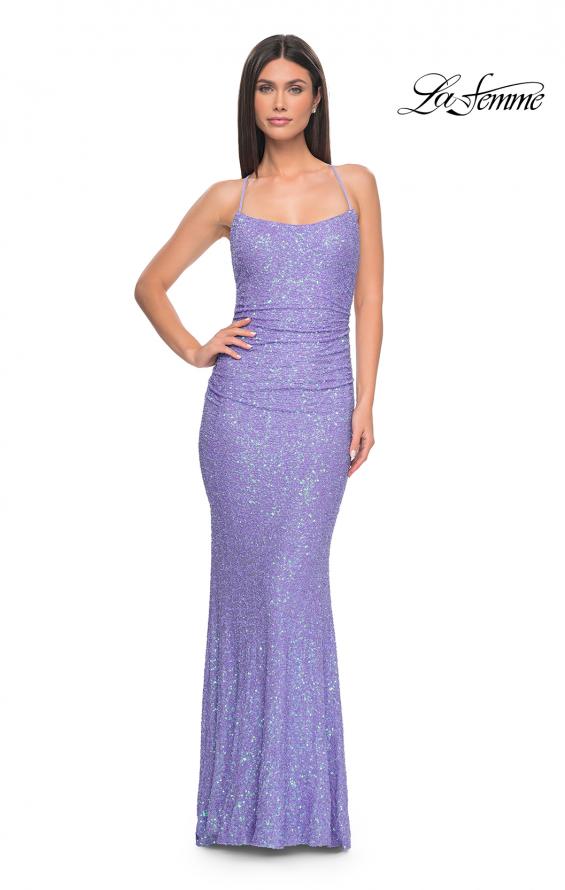 Picture of: Chic Soft Sequin Stretch Dress with Open Back in Periwinkle, Style: 31429, Main Picture