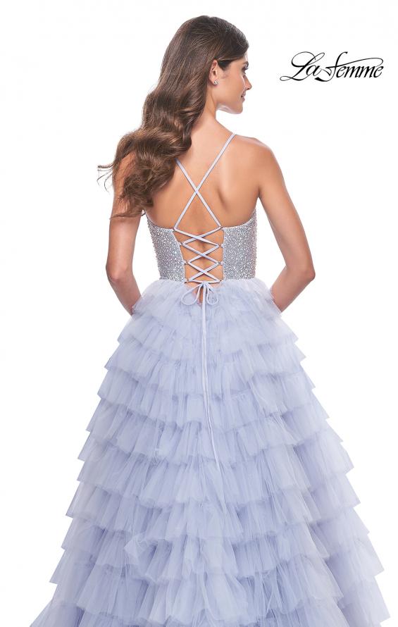 Picture of: Neon Tiered Ruffle Tulle Prom Dress with Rhinestone Embellished Bodice in Periwinkle, Style: 32335, Detail Picture 10