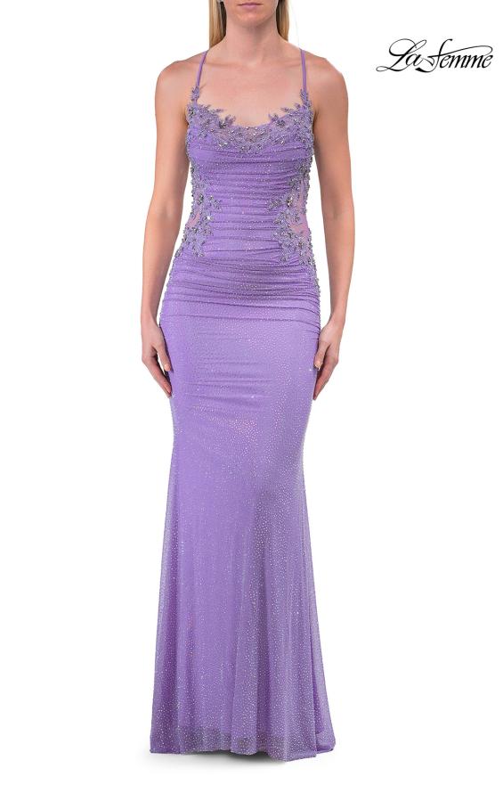 Picture of: Rhinestone Embellished Gown with Open Back in Periwinkle, Style: 33856, Detail Picture 12