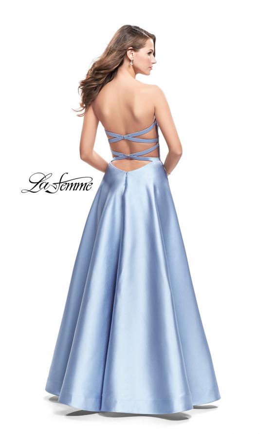 Picture of: Strapless A-line Prom Dress with Cape Skirt and Pockets in Periwinkle, Style: 25738, Back Picture