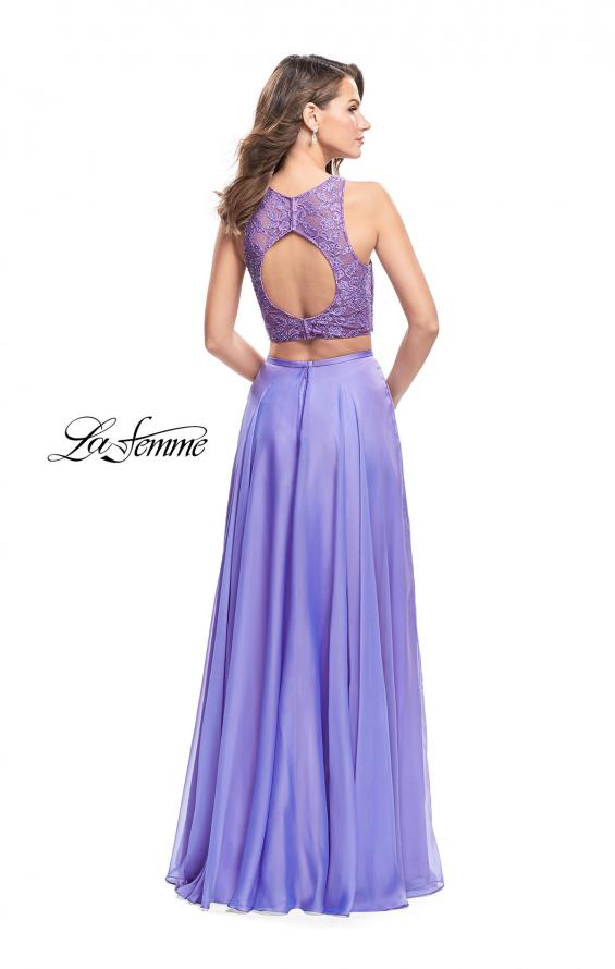 Picture of: Two Piece Prom Gown with Beaded lace Top and Pockets in Periwinkle, Style: 26087, Back Picture