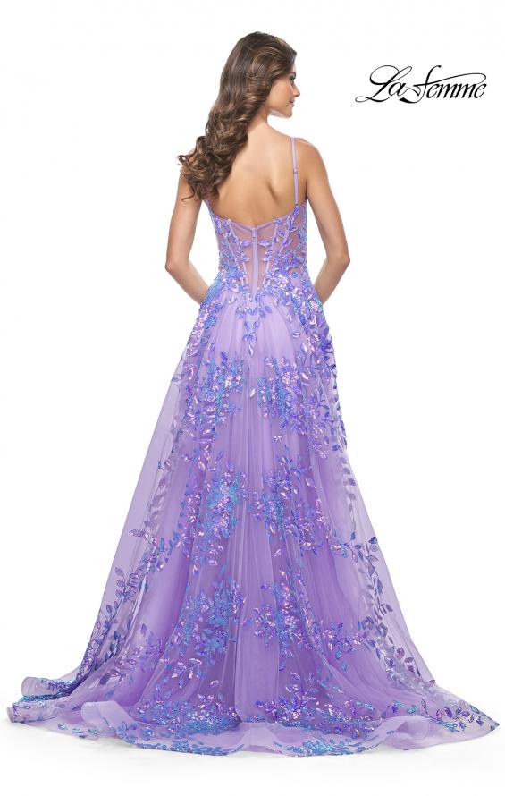Picture of: Sequin Lace Print Tulle A-Line Prom Dress with Illusion Bodice in Periwinkle, Style: 32223, Back Picture