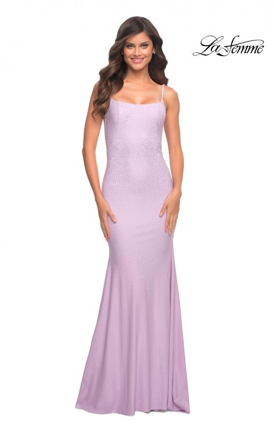 Picture of: Jewel Embellished Long Jersey Gown with Train in Purple, Style: 30563, Detail Picture 2