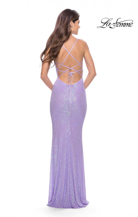 Picture of: Simple Line Sequin Dress with Lace Up Back in Periwinkle, Style: 31362, Detail Picture 2
