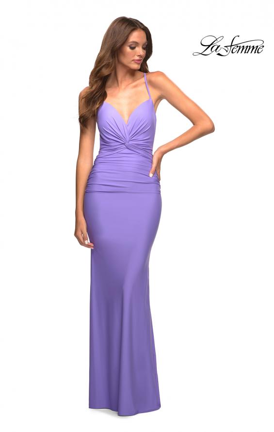 Picture of: Prom Dress with Knot at Waist and Open Back in Purple, Style: 30471, Detail Picture 3