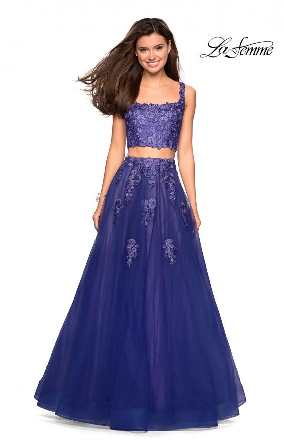 Picture of: Two Piece Floor Length Prom Dress with Lace Detail in Periwinkle, Style: 27489, Detail Picture 4