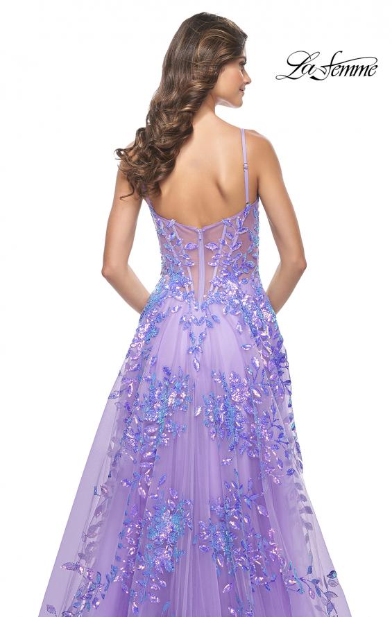 Picture of: Sequin Lace Print Tulle A-Line Prom Dress with Illusion Bodice in Periwinkle, Style: 32223, Detail Picture 4