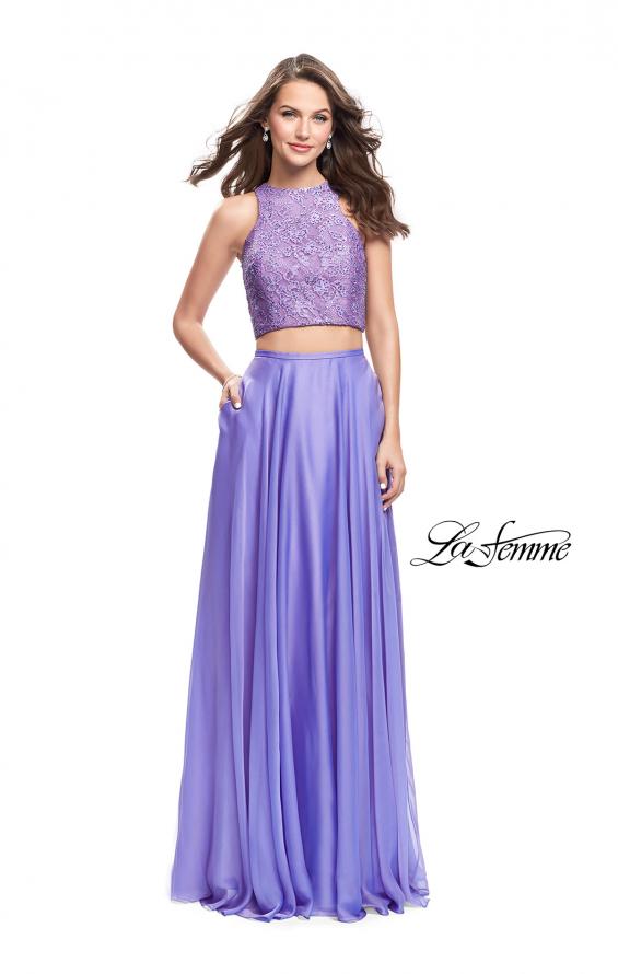 Picture of: Two Piece Prom Gown with Beaded lace Top and Pockets in Periwinkle, Style: 26087, Detail Picture 5