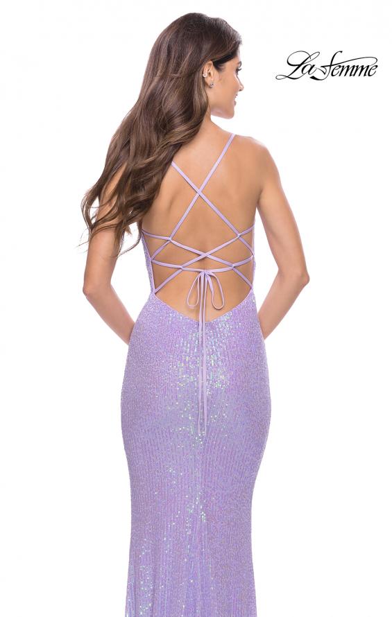 Picture of: Simple Line Sequin Dress with Lace Up Back in Periwinkle, Style: 31362, Detail Picture 6