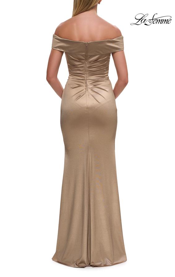 Picture of: Off the Shoulder Stretch Satin Evening Dress in Pewter, Style: 31621, Detail Picture 6