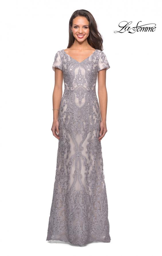 Picture of: Long Lace Dress with Short Sleeves and V-Neck in Pink Gray, Style: 26708, Main Picture