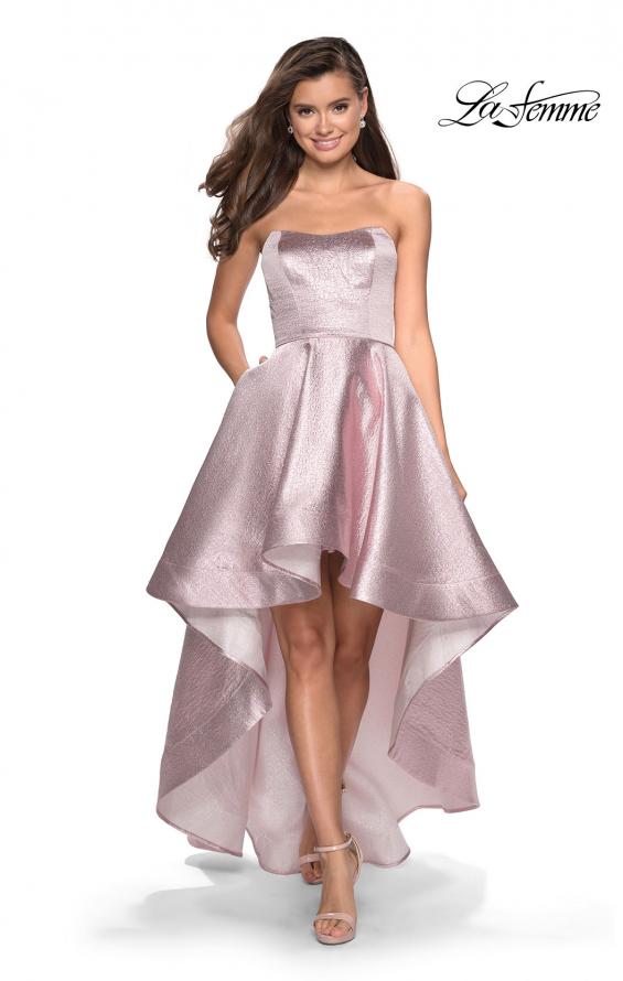 Picture of: Metallic High-Low Strapless Dress with Pockets in Pink, Style: 27783, Main Picture