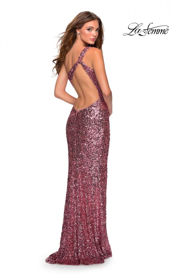 Picture of: Glamorous One Shoulder Sequin Prom Gown in Pink, Style: 28596, Detail Picture 2