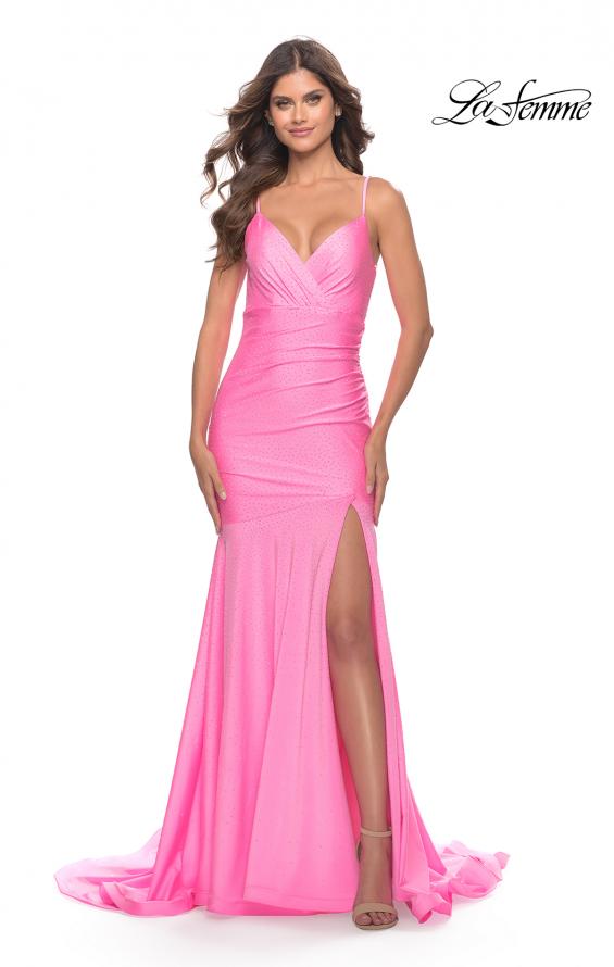Picture of: Dramatic Jersey Rhinestone Gown with Train in Pink, Style: 30768, Detail Picture 2
