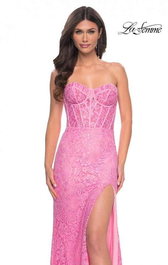 Picture of: Stretch Lace Dress with Bustier Bodice and Illusion Back in Pink, Style: 32298, Detail Picture 3