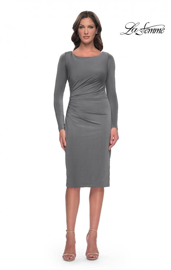 Picture of: Short Simple Jersey Dress with Flattering Ruching in Platinum, Style: 31015, Main Picture