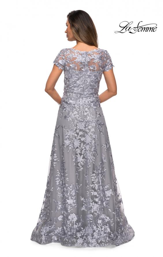 Picture of: Long Lace Evening Dress with Cap Sleeves in Platinum, Style: 27870, Back Picture
