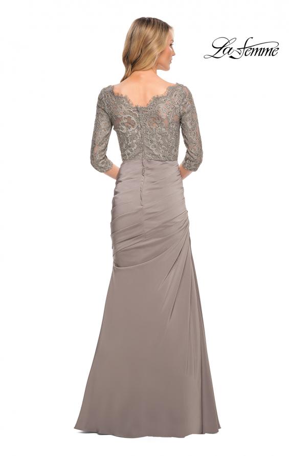 Picture of: Gathered Mermaid Satin Gown with Lace Top in Platinum, Style: 24926, Detail Picture 2