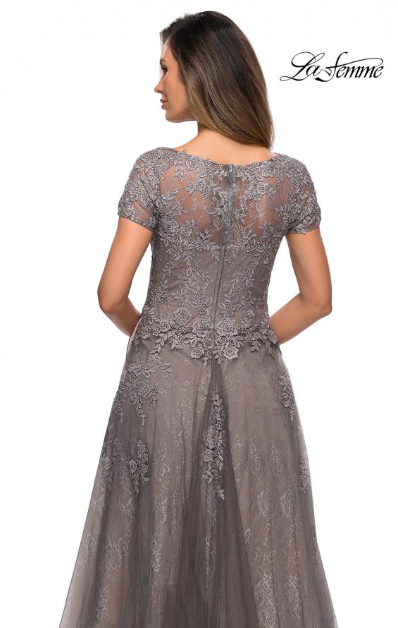 Picture of: A-line Dress with Lace Detail and Sheer Cap Sleeves in Platinum, Style: 28091, Detail Picture 2