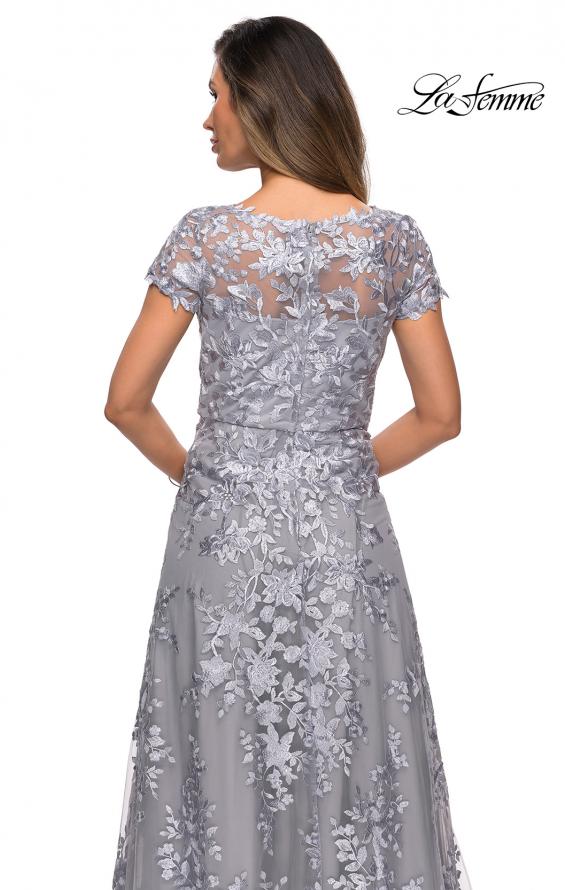 Picture of: Long Lace Evening Dress with Cap Sleeves in Platinum, Style: 27870, Detail Picture 4