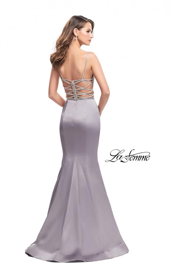 Picture of: Mermaid Prom Dress with Beaded Top and Strappy Back in Platinum, Style: 24691, Back Picture