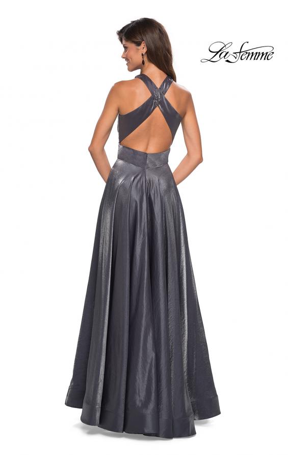 Picture of: Tone Tone Satin Dress with Wrap Around High Neckline in Platinum, Style: 27151, Back Picture