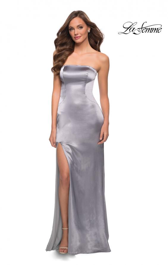 Picture of: Simply Chic Strapless Stretch Satin Long Gown in Platinum, Style 29807, Detail Picture 6