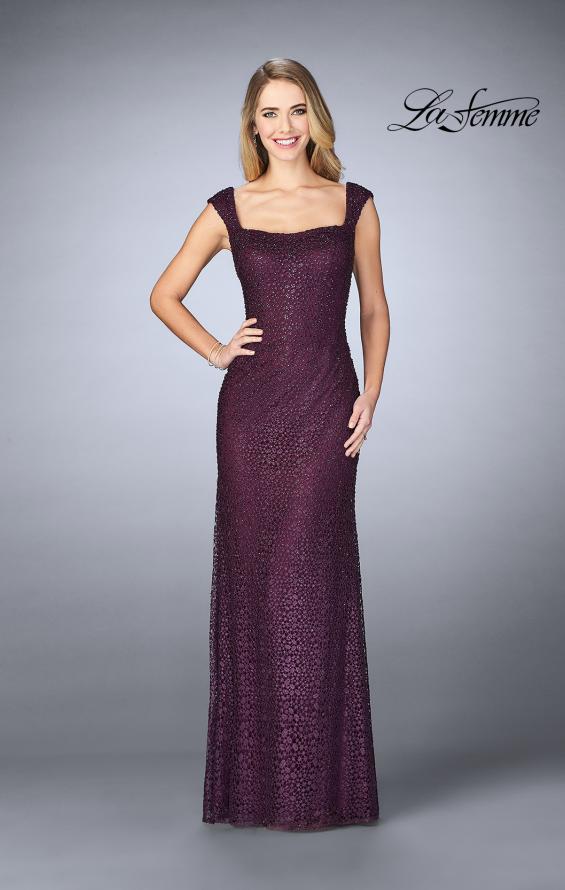 Picture of: Lace Evening Gown with Thick Straps and Beading in Plum, Style: 24891, Main Picture