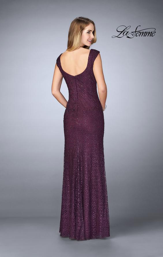 Picture of: Lace Evening Gown with Thick Straps and Beading in Plum, Style: 24891, Back Picture