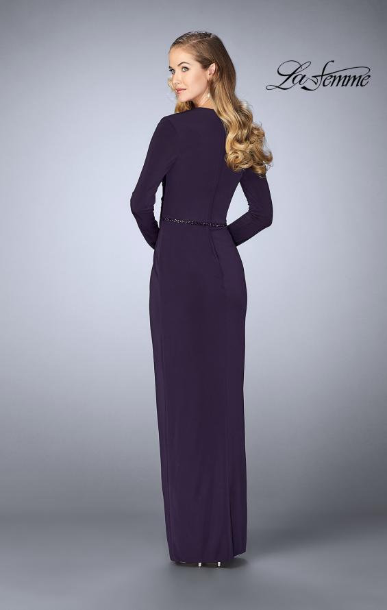 Picture of: Tulip Hem Long Sleeve Evening Gown in Plum, Style: 24927, Back Picture