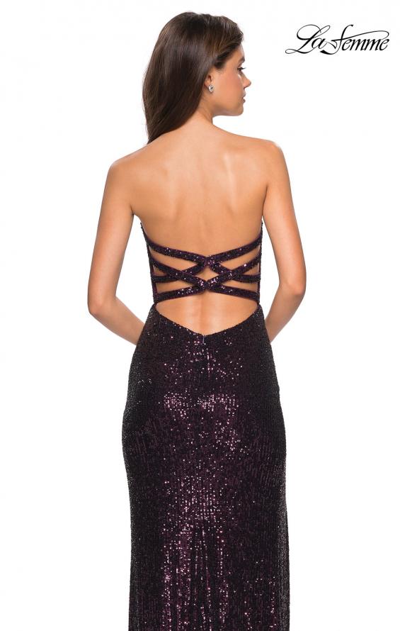 Picture of: Sultry sequin Dress with Sweetheart Strapless Top in Plum, Style: 27670, Back Picture