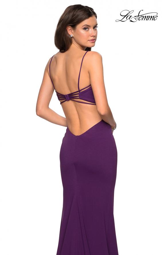 Picture of: Form Fitting Long Dress with Cut Outs and Strappy Back in Plum, Style: 27516, Detail Picture 3