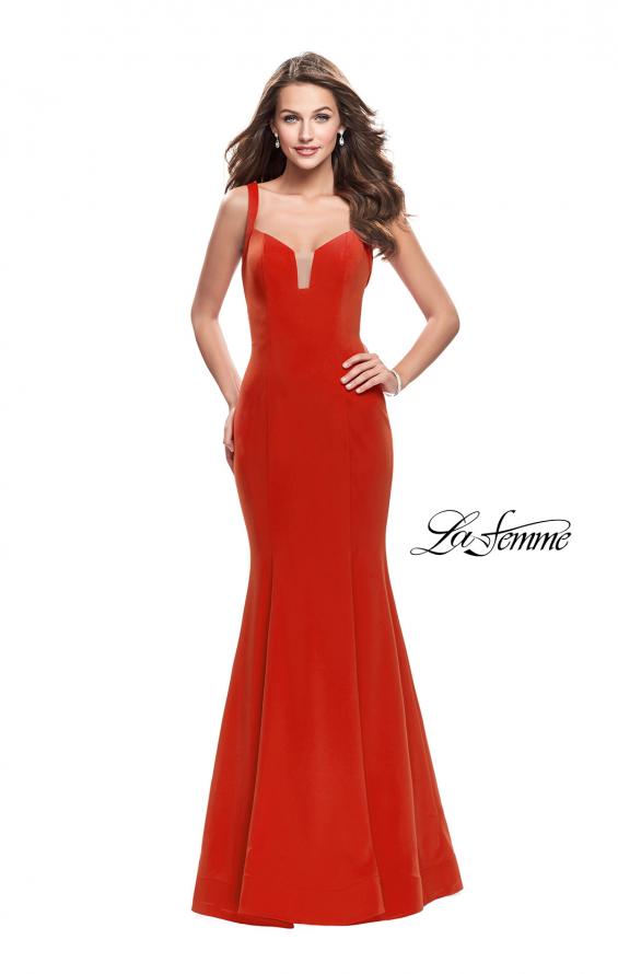 Picture of: Long Form Fitting Jersey Prom Dress with Open Back in Poppy Red, Style: 25651, Main Picture