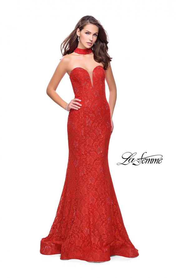 Picture of: Strapless Beaded Lace Mermaid Dress with T Back in Poppy Red, Style: 26261, Main Picture