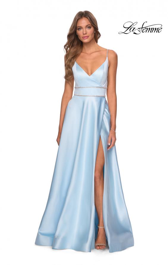 Picture of: A-line Gown with Double Rhinestone Belt Detail in Powder Blue, Style: 28385, Detail Picture 6