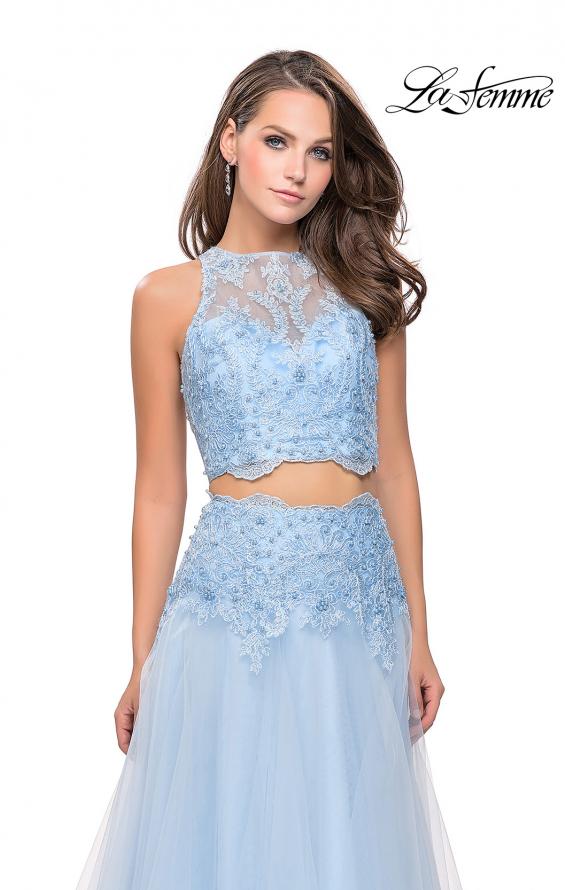 Picture of: Beaded and Lace Two Piece Dress With Tulle Skirt in Powder Blue, Style: 26309, Detail Picture 2