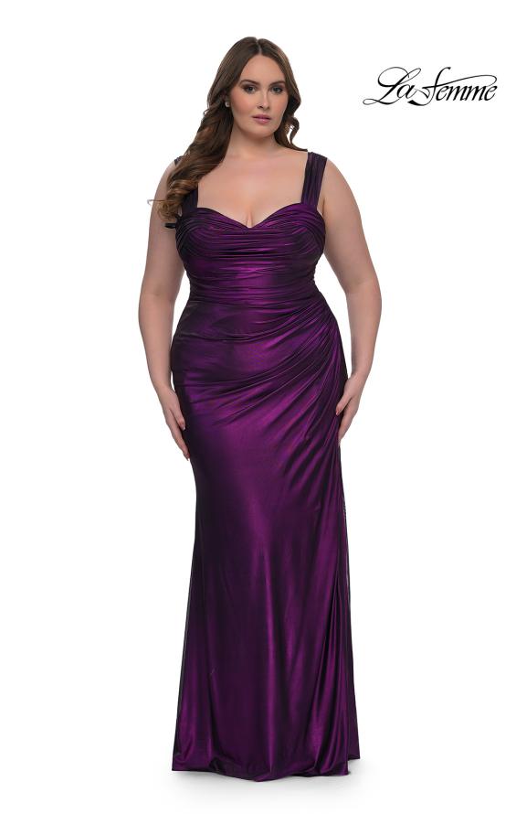 Picture of: Metallic Curve Dress with Flattering Ruching in Purple , Style: 32991, Detail Picture 2