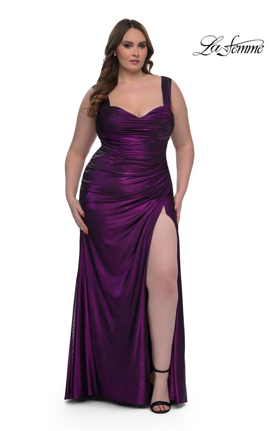 Picture of: Metallic Curve Dress with Flattering Ruching in Purple , Style: 32991, Detail Picture 4
