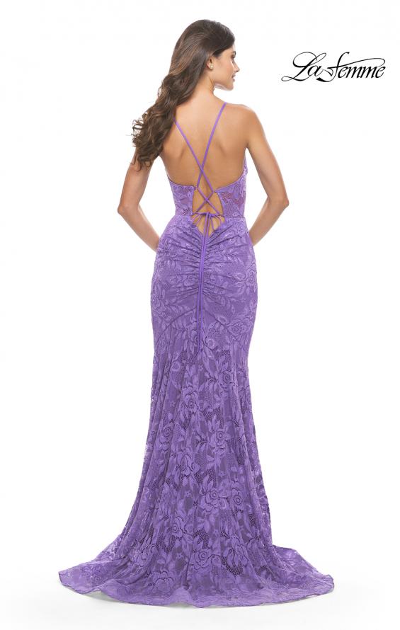 Picture of: Unique Stretch Lace Prom Dress with Sheer Bodice in Purple, Style: 31249, Detail Picture 13