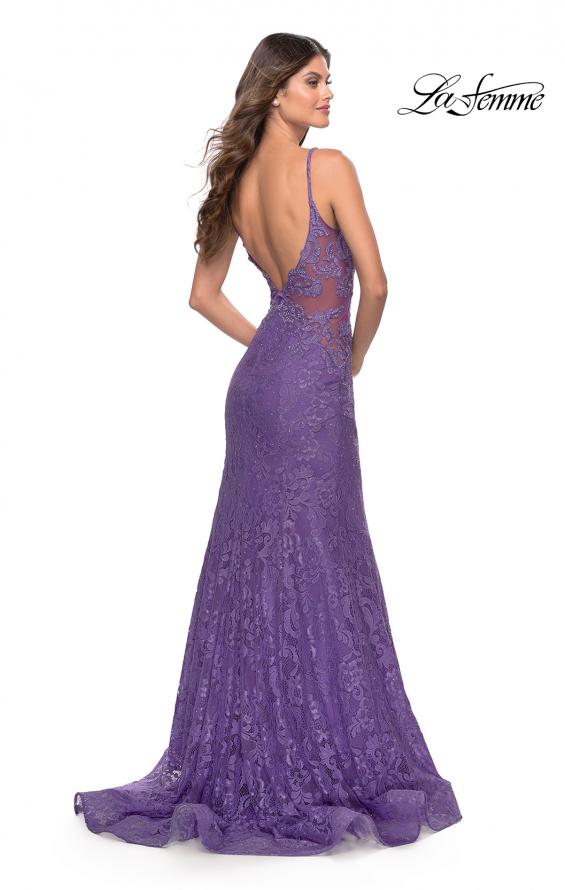 Picture of: Long Mermaid Lace Dress with Back Rhinestone Detail in Purple, Style: 31512, Detail Picture 13