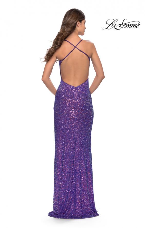Picture of: Stretch Sequin Dress with Open Back in Purple, Style: 31209, Back Picture