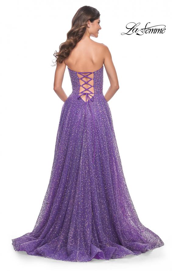 Picture of: Sequin Rhinestone A-Line Tulle Sweetheart Gown with Lace Up Back in Purple, Style: 32136, Back Picture